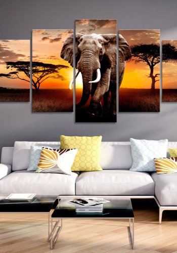 ARTGEIST billede trykt p lrred - Elephant Migration, 5-delt - Flere strrelser