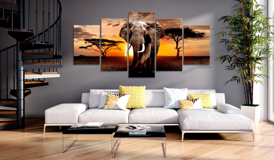 ARTGEIST billede trykt p lrred - Elephant Migration, 5-delt - Flere strrelser