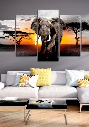 ARTGEIST billede trykt p lrred - Elephant at Sunset, 5-delt - Flere strrelser