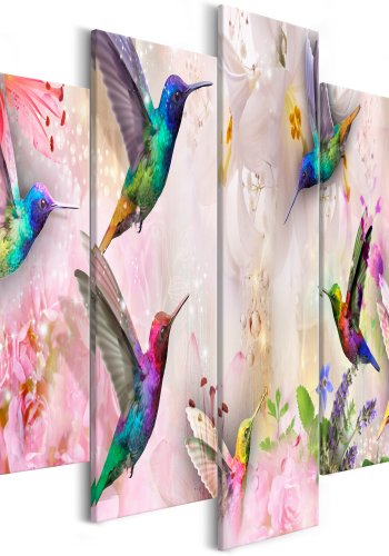 ARTGEIST billede trykt p lrred - Colourful Hummingbirds Pink, 5-delt - Flere strrelser