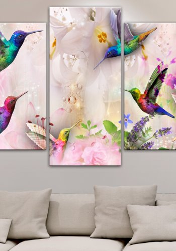 ARTGEIST billede trykt p lrred - Colourful Hummingbirds Pink, 5-delt - Flere strrelser