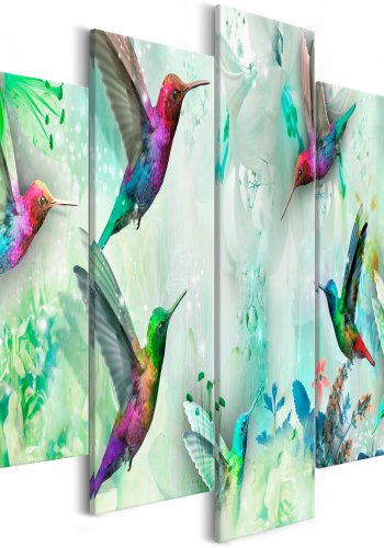 ARTGEIST billede trykt p lrred - Colourful Hummingbirds grn, 5-delt - Flere strrelser