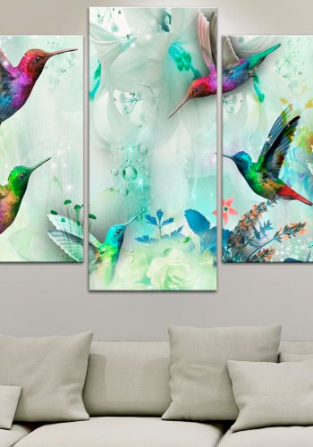 ARTGEIST billede trykt p lrred - Colourful Hummingbirds grn, 5-delt - Flere strrelser