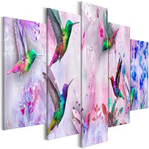 ARTGEIST billede trykt p lrred - Colourful Hummingbirds Violet, 5-delt - Flere strrelser