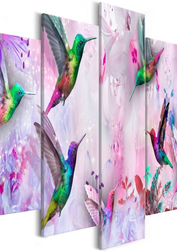 ARTGEIST billede trykt p lrred - Colourful Hummingbirds Violet, 5-delt - Flere strrelser