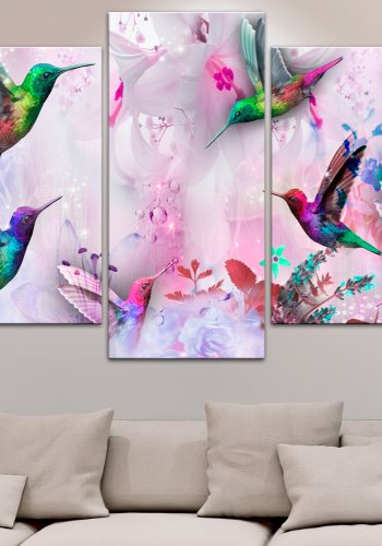 ARTGEIST billede trykt p lrred - Colourful Hummingbirds Violet, 5-delt - Flere strrelser