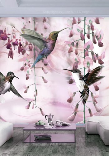 ARTGEIST Fototapet - Flying Hummingbirds (Pink), lyserde kolibrier (flere strrelser)