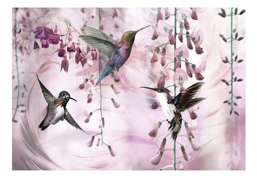 ARTGEIST Fototapet - Flying Hummingbirds (Pink), lyserde kolibrier (flere strrelser)