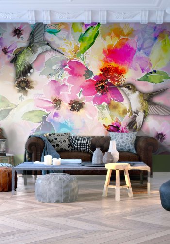 ARTGEIST Fototapet - Colours of Nature, farverig natur og kolibri (flere strrelser)