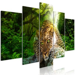 ARTGEIST billede trykt p lrred - Leopard Lying in Green, 5-delt - Flere strrelser