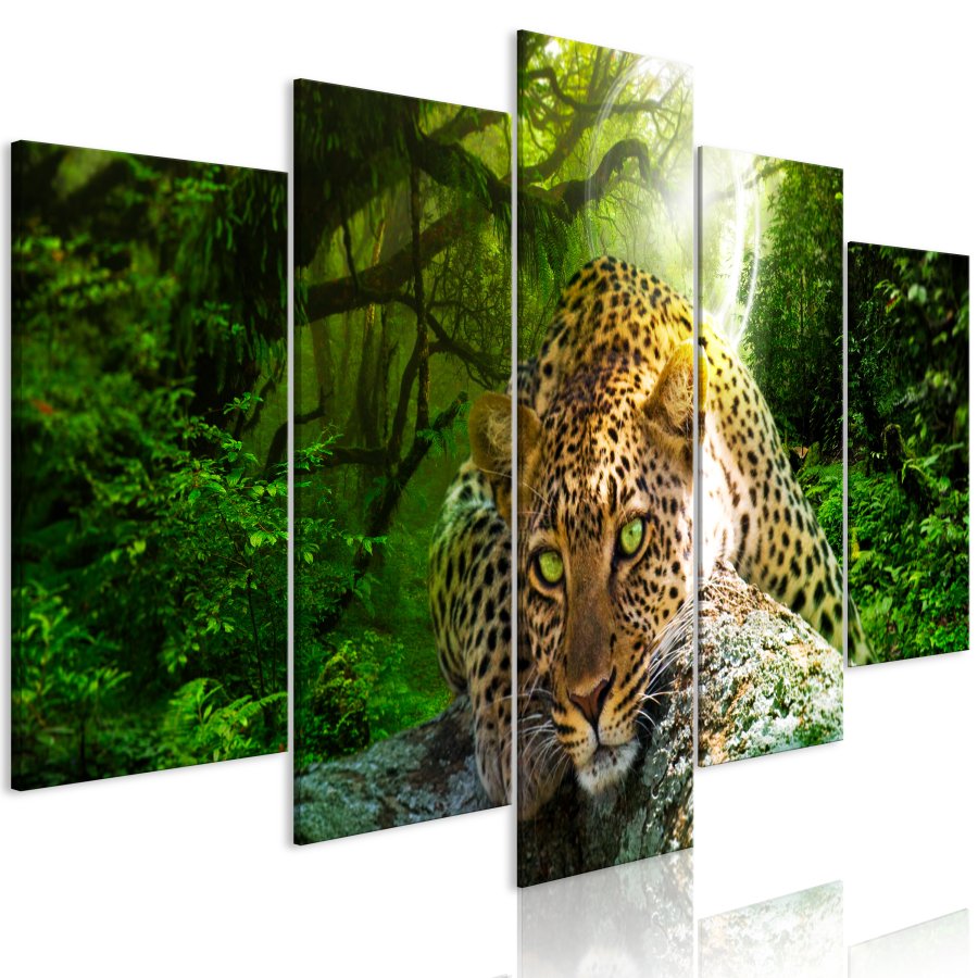 ARTGEIST billede trykt p lrred - Leopard Lying in Green, 5-delt - Flere strrelser