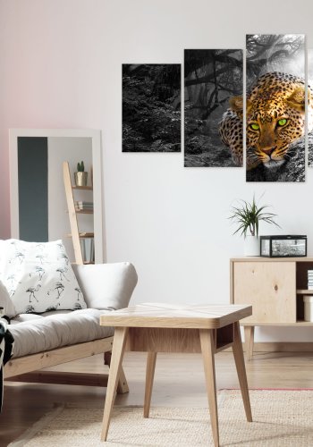 ARTGEIST billede trykt p lrred - Leopard Lying in Grey, 5-delt - Flere strrelser