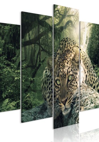 ARTGEIST billede trykt p lrred - Leopard Lying Pale Green, 5-delt - Flere strrelser