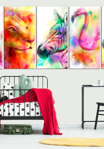 ARTGEIST billede trykt p lrred - Rainbow Watercolours, 5-delt - Flere strrelser