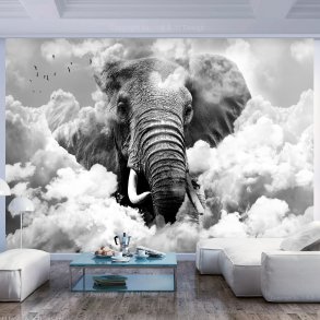 ARTGEIST Fototapet - Elephant in the Clouds (Black and White), elefant i skyerne (flere strrelser)