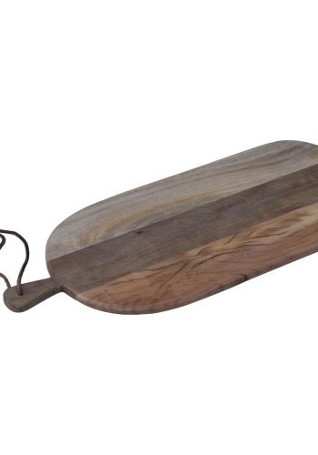 TRADEMARK LIVING aflangt skrebrt, m. lderstrop - tr m. patina (69x30)