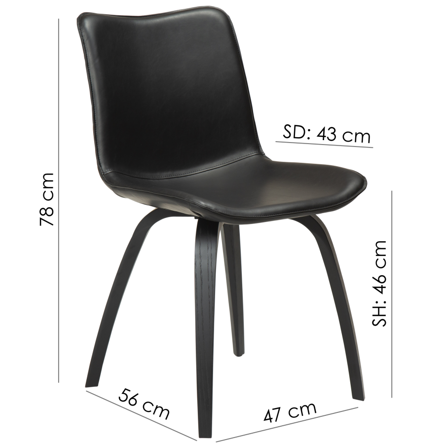 DAN-FORM GLEE stol Vintage sort kunst. l�der med egetr�sben