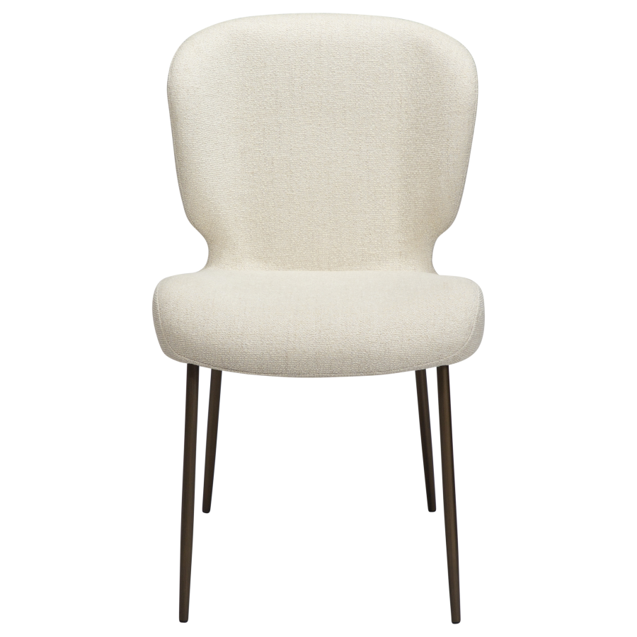 DAN-FORM GLORY Stol Bone hvid bouclé stof med antikke messing ben