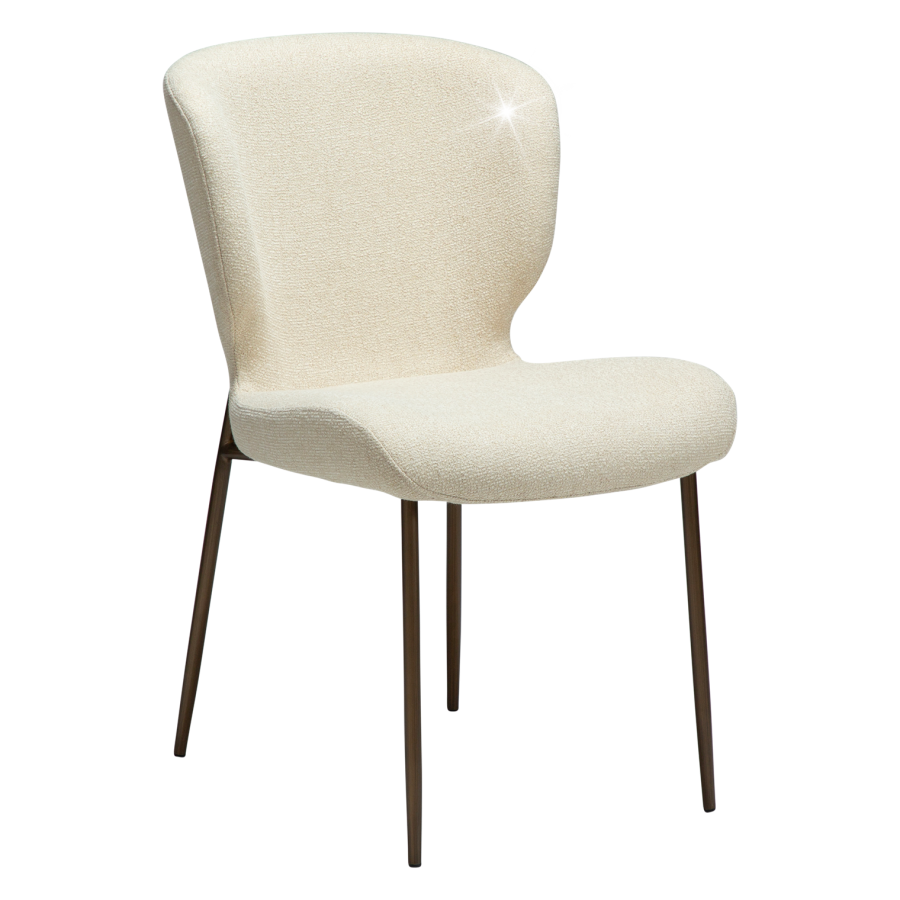 DANFORM Glory spisebordsstol - matteret mandel boucléstof m. glimmer og antik messing stl