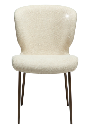 DANFORM Glory spisebordsstol - matteret mandel boucléstof m. glimmer og antik messing stl