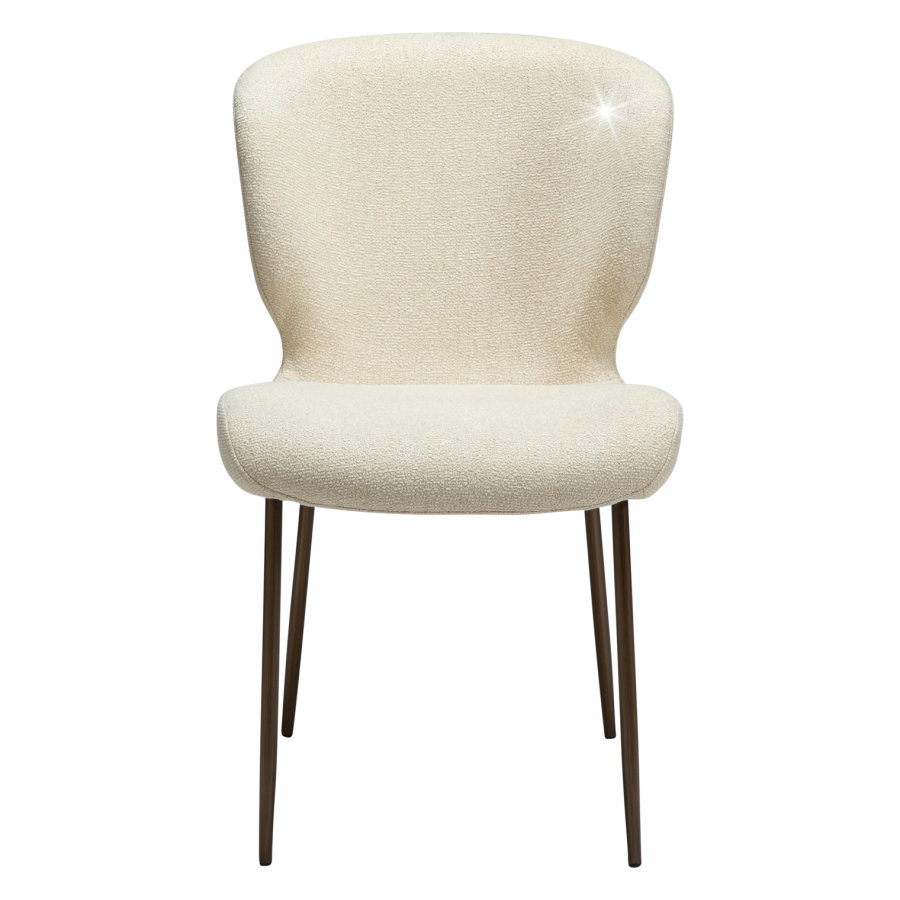DANFORM Glory spisebordsstol - matteret mandel boucléstof m. glimmer og antik messing stl