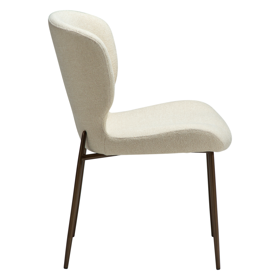 DANFORM Glory spisebordsstol - matteret mandel boucléstof m. glimmer og antik messing stl