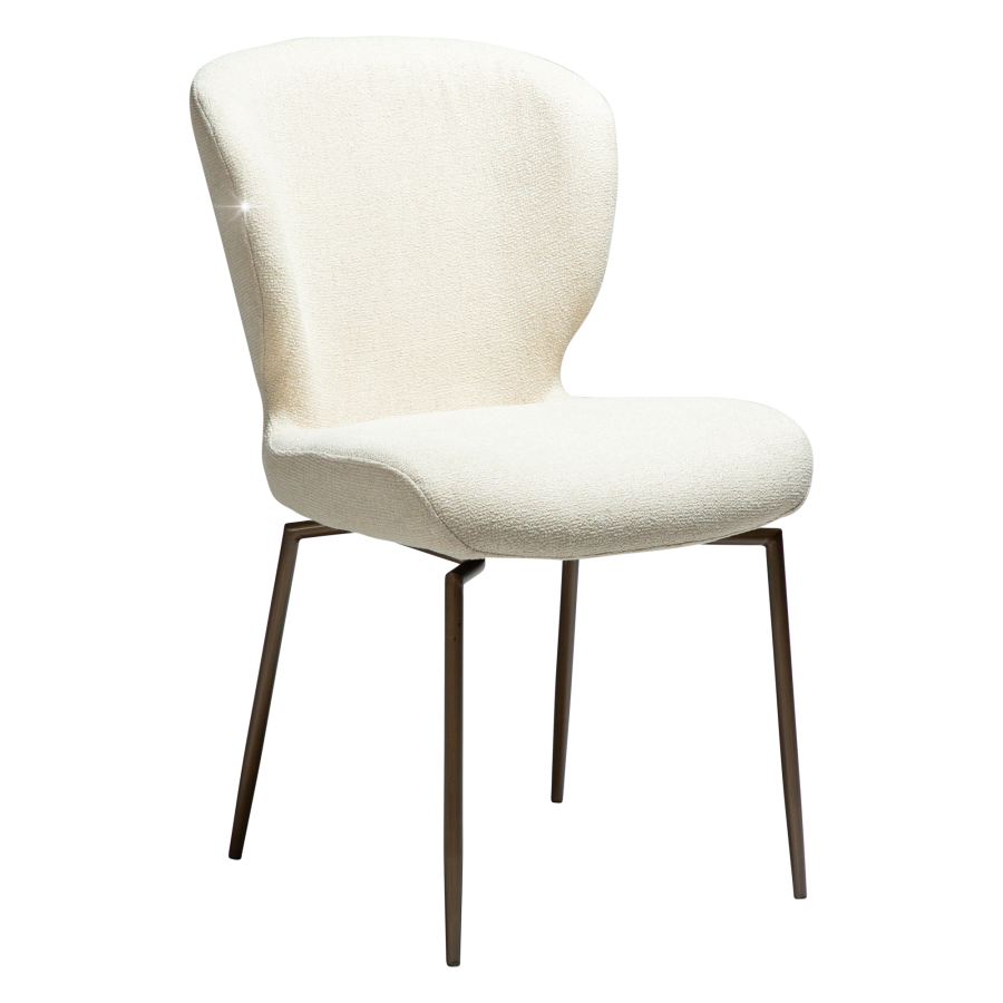 DAN-FORM GLORY Stol Frostet mandel bouclé stof m. shimmer & antikke messing drejelige ben