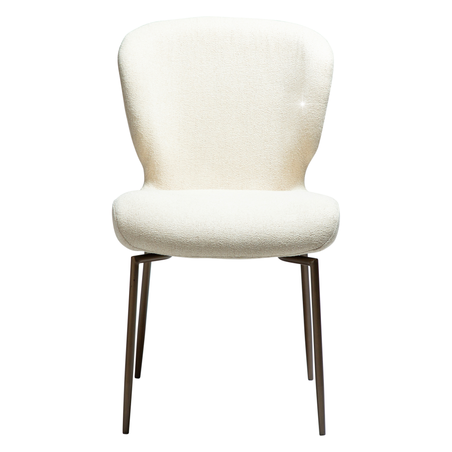 DAN-FORM GLORY Stol Frostet mandel bouclé stof m. shimmer & antikke messing drejelige ben