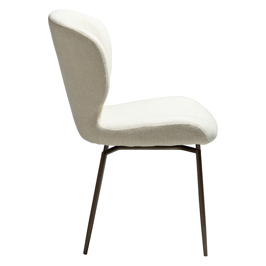 DAN-FORM GLORY Stol Frostet mandel bouclé stof m. shimmer & antikke messing drejelige ben