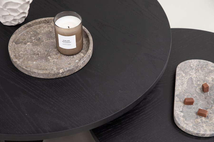 VENTURE DESIGN Saltö sofabord, rund - sort MDF med finér (st med 2)