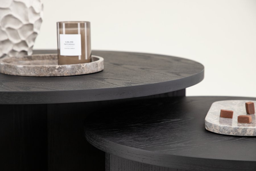 VENTURE DESIGN Saltö sofabord, rund - sort MDF med finér (st med 2)