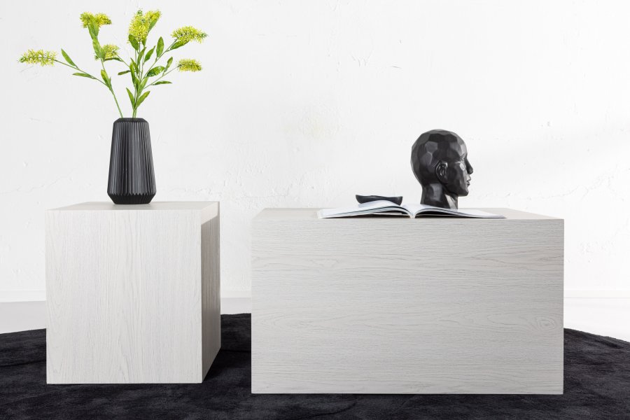 VENTURE DESIGN York sofabord - hvidvasket MDF med 3D-papir (st med 2)