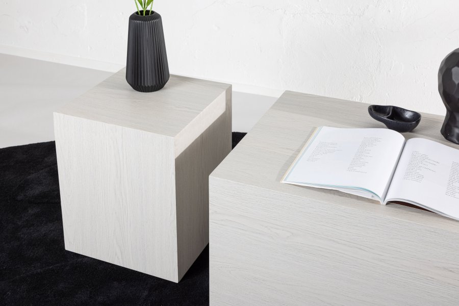 VENTURE DESIGN York sofabord - hvidvasket MDF med 3D-papir (st med 2)