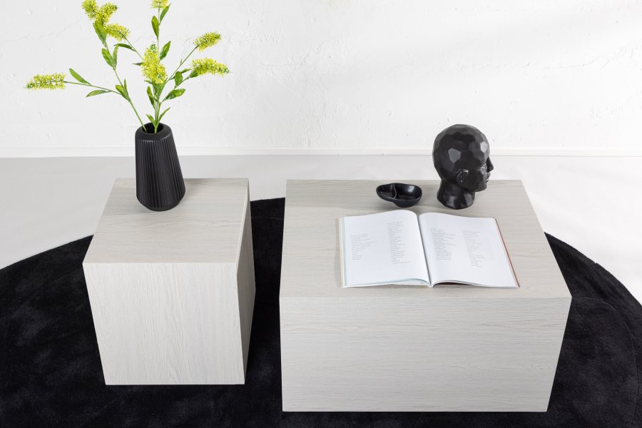 VENTURE DESIGN York sofabord - hvidvasket MDF med 3D-papir (st med 2)