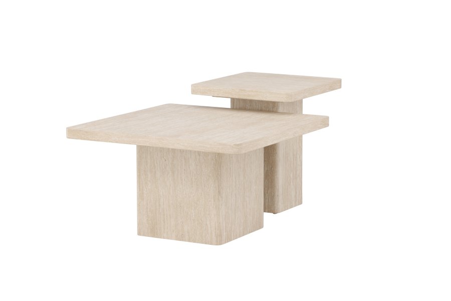 VENTURE HOME Qvart sofabord 80x80x46 cm + 50x50x56 cm - Travertinlook