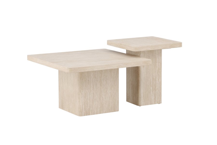 VENTURE HOME Qvart sofabord 80x80x46 cm + 50x50x56 cm - Travertinlook