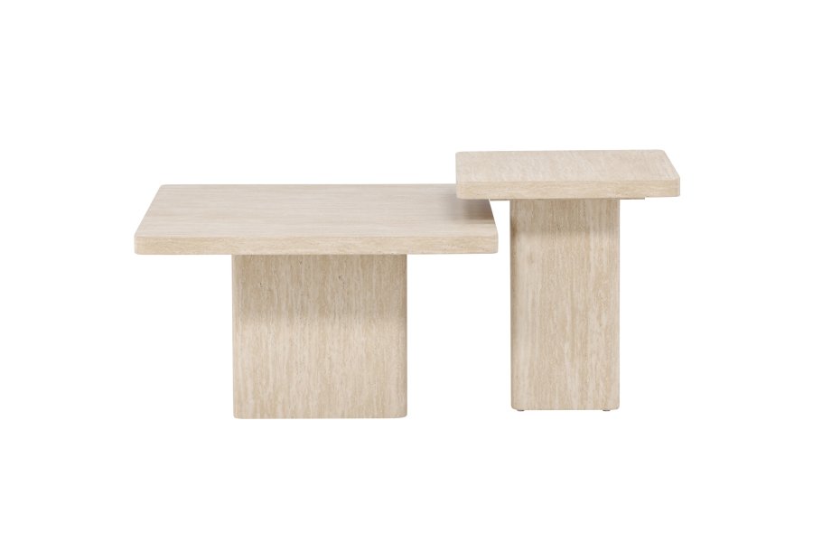 VENTURE HOME Qvart sofabord 80x80x46 cm + 50x50x56 cm - Travertinlook