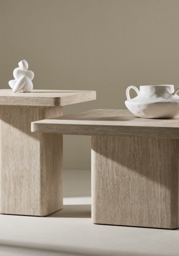 VENTURE HOME Qvart sofabord 80x80x46 cm + 50x50x56 cm - Travertinlook