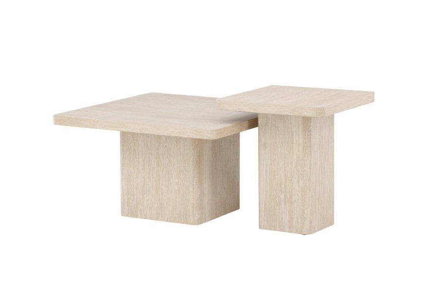 VENTURE HOME Qvart sofabord 80x80x46 cm + 50x50x56 cm - Travertinlook