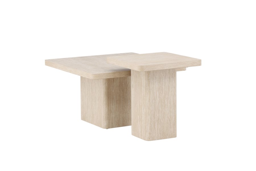 VENTURE HOME Qvart sofabord 80x80x46 cm + 50x50x56 cm - Travertinlook