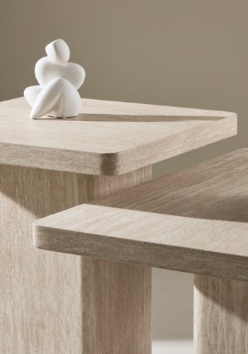 VENTURE HOME Qvart sofabord 80x80x46 cm + 50x50x56 cm - Travertinlook