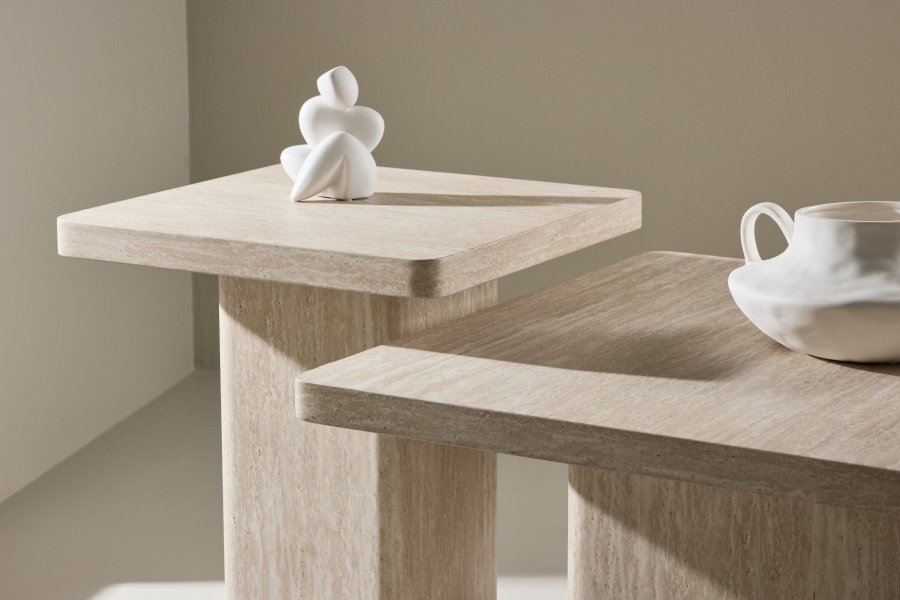 VENTURE HOME Qvart sofabord 80x80x46 cm + 50x50x56 cm - Travertinlook