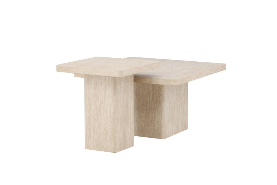 VENTURE HOME Qvart sofabord 80x80x46 cm + 50x50x56 cm - Travertinlook