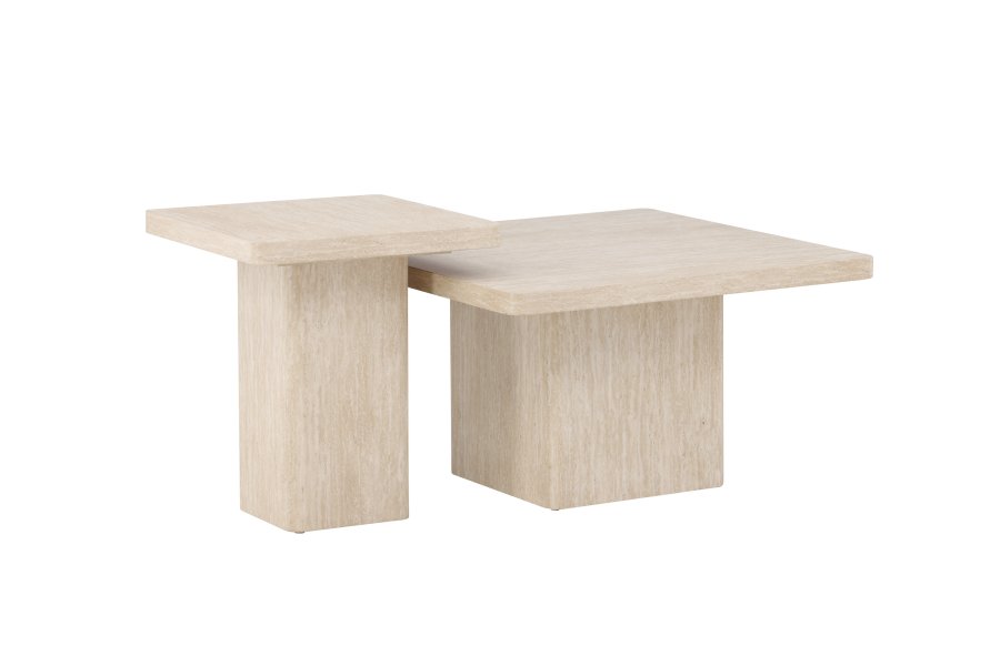 VENTURE HOME Qvart sofabord 80x80x46 cm + 50x50x56 cm - Travertinlook