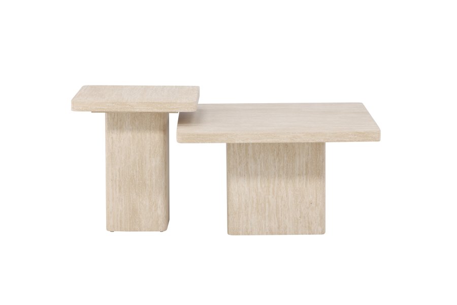 VENTURE HOME Qvart sofabord 80x80x46 cm + 50x50x56 cm - Travertinlook