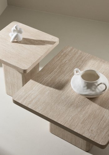 VENTURE HOME Qvart sofabord 80x80x46 cm + 50x50x56 cm - Travertinlook