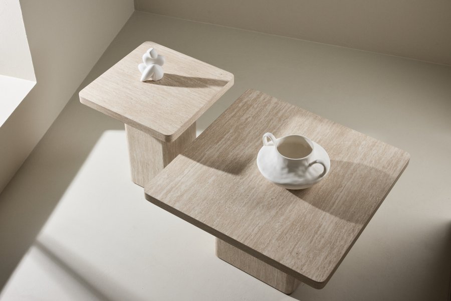 VENTURE HOME Qvart sofabord 80x80x46 cm + 50x50x56 cm - Travertinlook