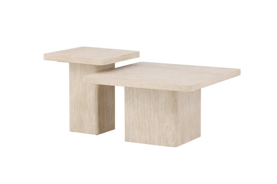 VENTURE HOME Qvart sofabord 80x80x46 cm + 50x50x56 cm - Travertinlook