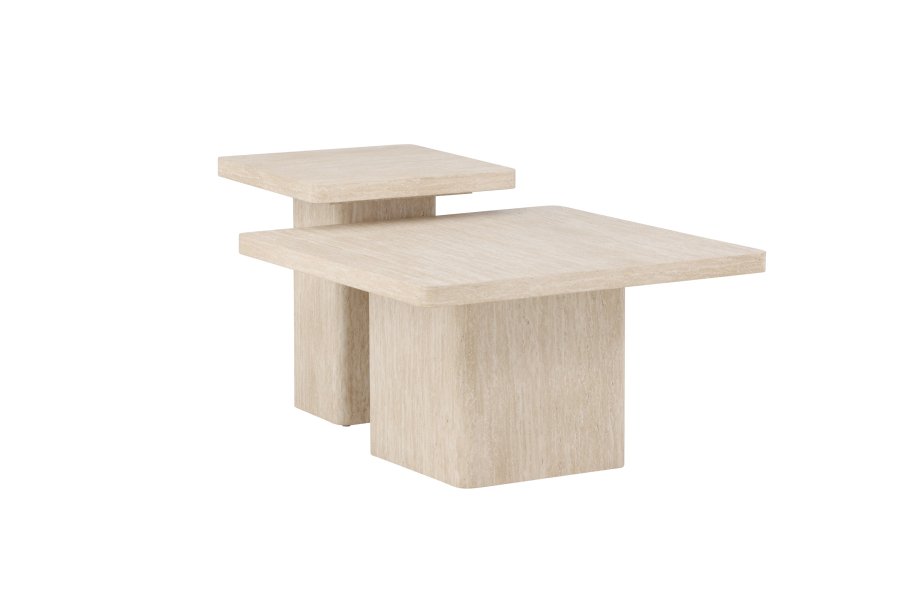 VENTURE HOME Qvart sofabord 80x80x46 cm + 50x50x56 cm - Travertinlook