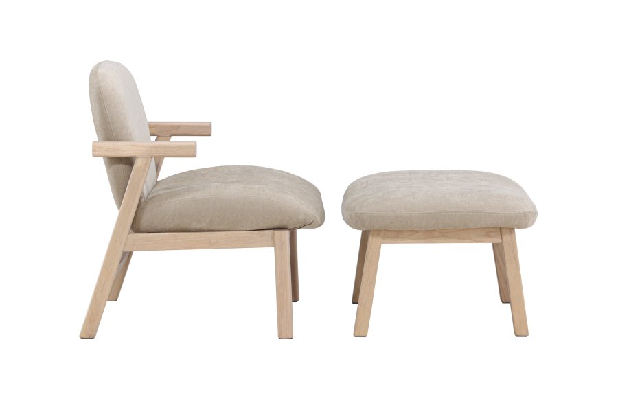 VENTURE HOME Rile Lnestol + Fodskammel - Hvidvasket/Beige